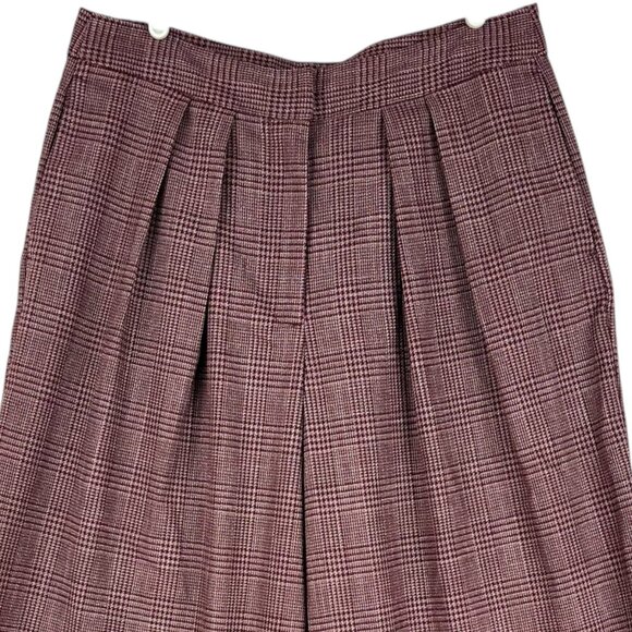 Worthington Women's Pleated Plaid Wide Leg Burgundy Dress Pants Size 12P Zip NWT - Picture 3 of 11